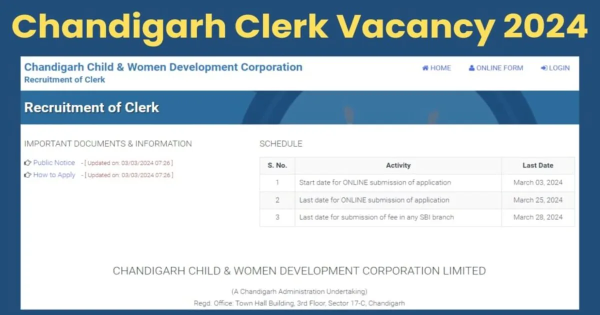 Chandigarh CCWDC Clerk Recruitment
