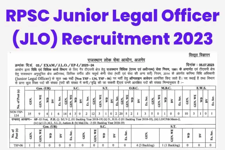 RPSC Junior Legal Officer Recruitment